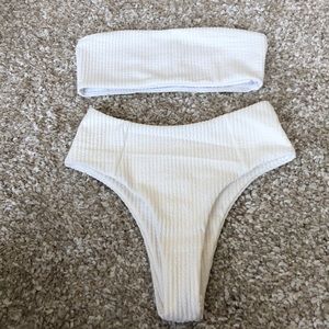 Shein White Ribbed 2 Piece Tube Top Bikini Sz S